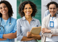 Diferentes profissionais em seus locais de trabalho.