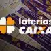 Volantes da loteria +Milionária com o logotipo das Loterias Caixa em destaque