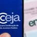 Tela de celular com a logomarca do Encceja e o nome completo do Exame Nacional para Certificação de Competências de Jovens e Adultos