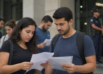 Imagem ilustrativa de candidatos com documentos na mão, em representação dos mais 100 aprovados que serão chamados no concurso da Guarda Municipal de Curitiba