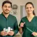 Profissionais de farmácia e fisioterapia lado a lado, representando a comparação salarial entre as duas carreiras no Brasil.