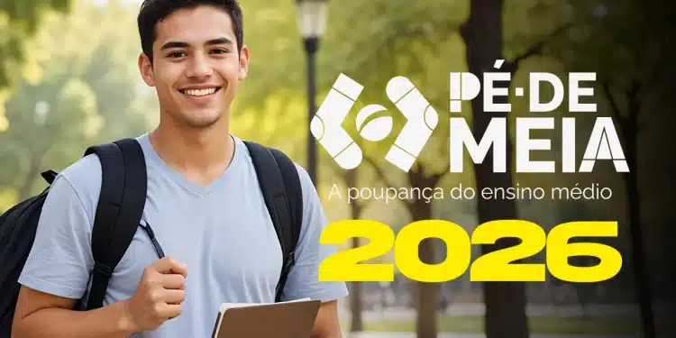 Estudante com mochila representa o calendário de pagamentos do Pé-de-Meia 2026 com destaque para o incentivo de R$ 1.000 em julho.