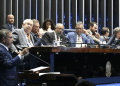 Senador discursa no plenário durante votação do desconto automático de pensão alimentícia no Senado