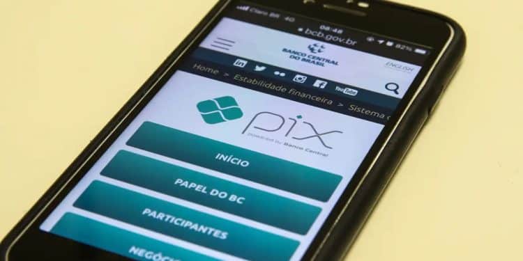 Celular exibe a página do Pix no site do Banco Central, ilustrando o pagamento da restituição automática do Imposto de Renda feito por chave Pix do tipo CPF